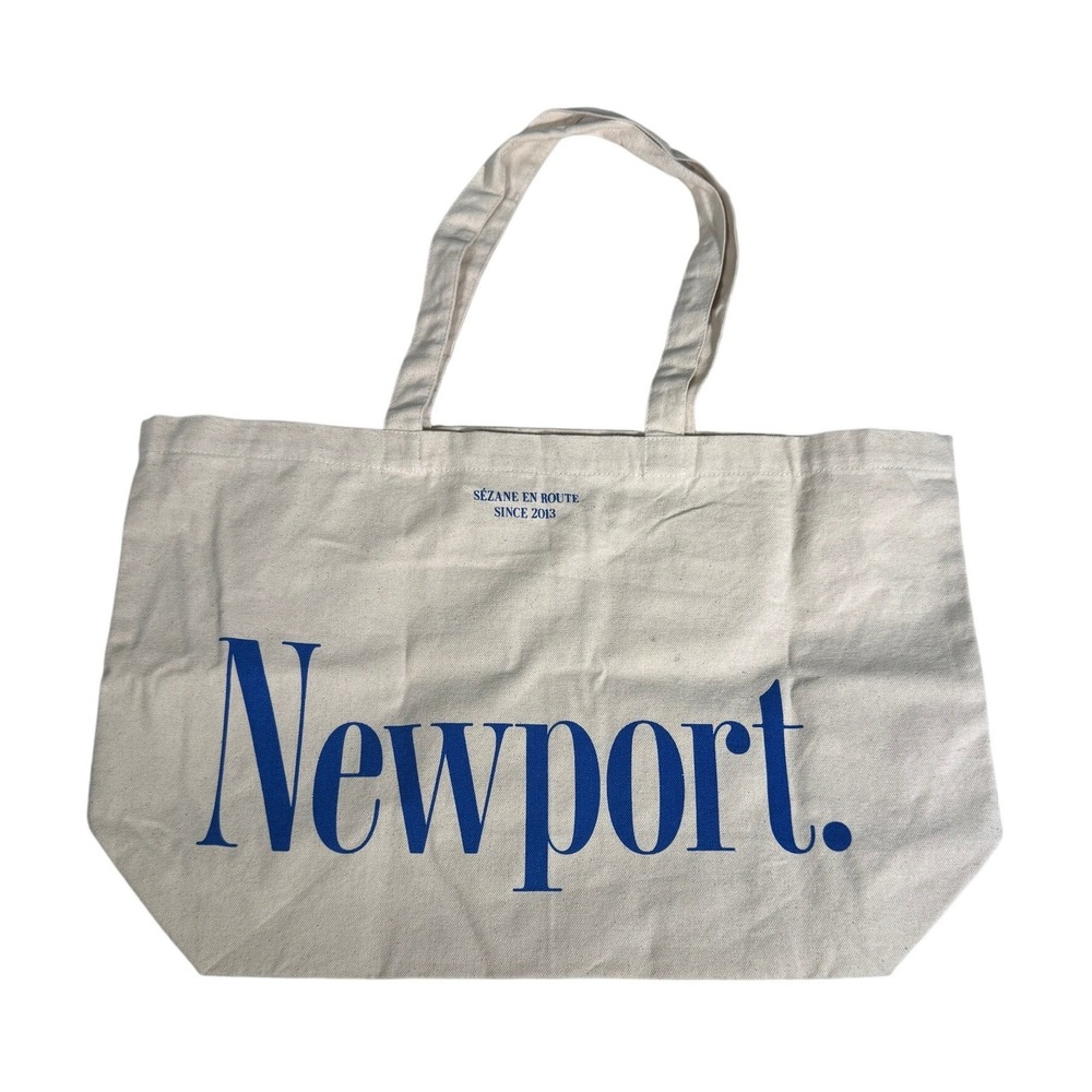 Sezane Tote Bag Newport Paris Lido Marina Village Pop Up Cream Blue Canvas